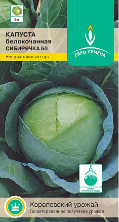 Семена капусты белокочанной Сибирячка 60  0.5г/Евро-Семена